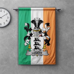 ScotsTee Shop Irish Lovett Clan Coat of Arms Irish Tartan Gonfalon Flag