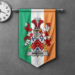 ScotsTee Shop Irish Minchin Clan Coat of Arms Irish Tartan Gonfalon Flag
