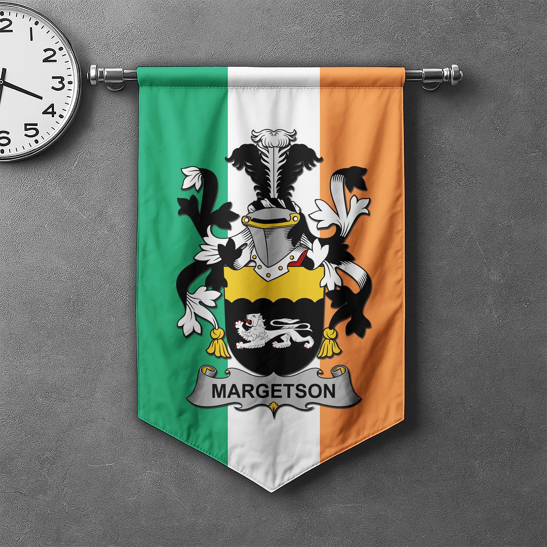 ScotsTee Shop Irish Margetson Clan Coat of Arms Irish Tartan Gonfalon Flag