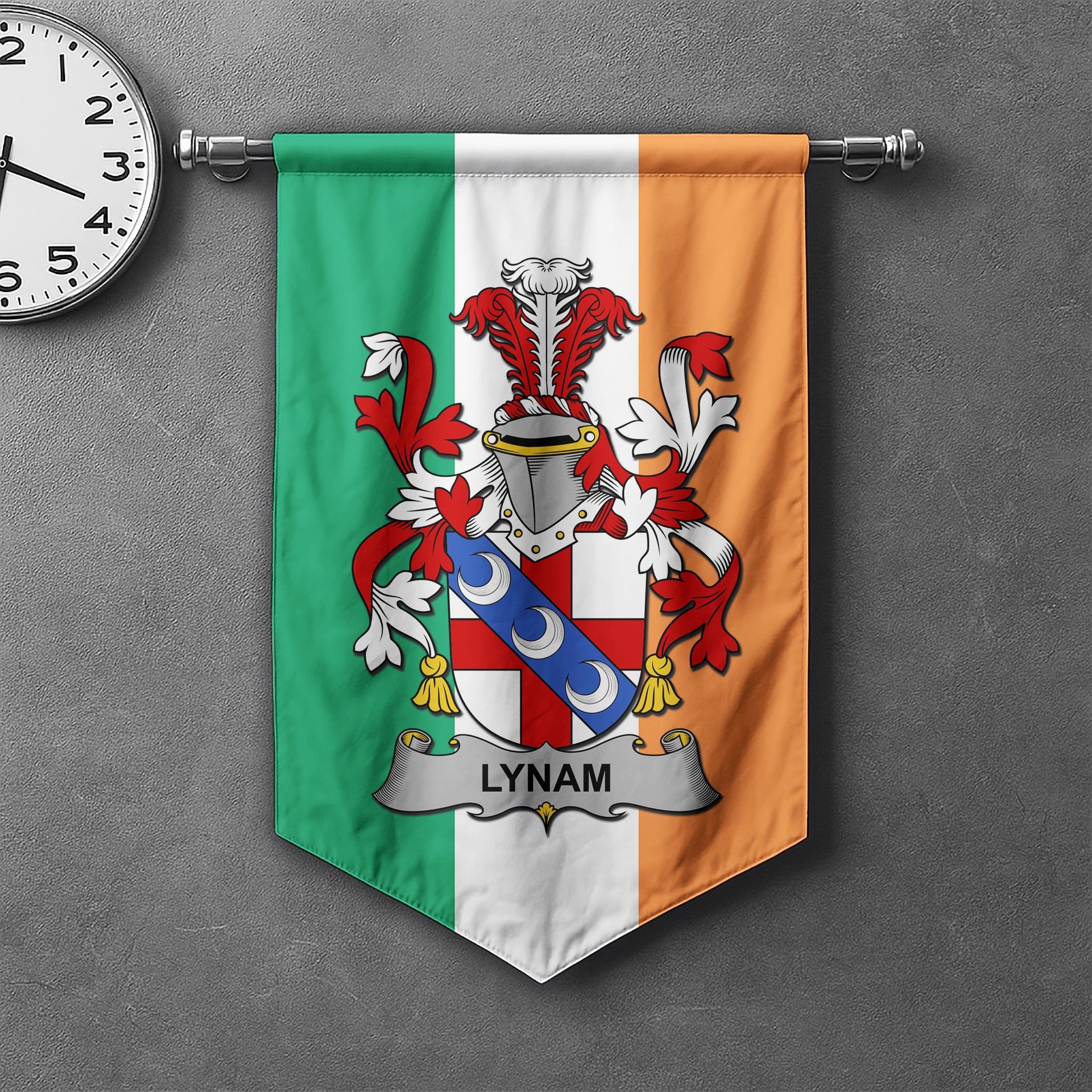 ScotsTee Shop Irish Lynam or O'Lynam Clan Coat of Arms Irish Tartan Gonfalon Flag