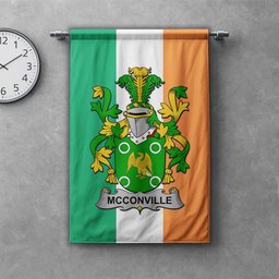 ScotsTee Shop Irish McConville Clan Coat of Arms Irish Tartan Gonfalon Flag