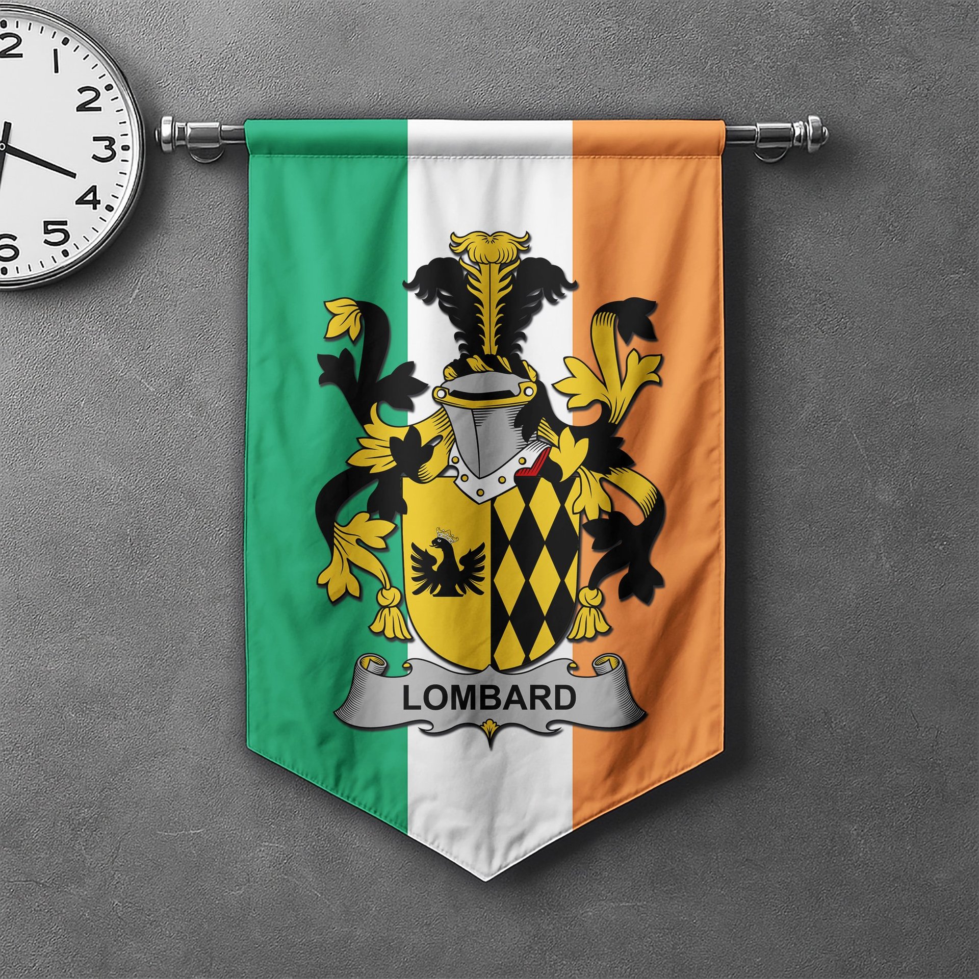ScotsTee Shop Irish Lombard Clan Coat of Arms Irish Tartan Gonfalon Flag