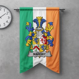 ScotsTee Shop Irish Mahony or O'Mahoney Clan Coat of Arms Irish Tartan Gonfalon Flag