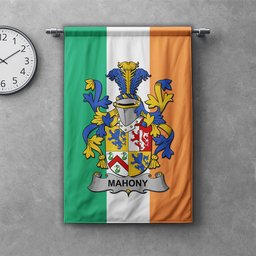 ScotsTee Shop Irish Mahony or O'Mahoney Clan Coat of Arms Irish Tartan Gonfalon Flag