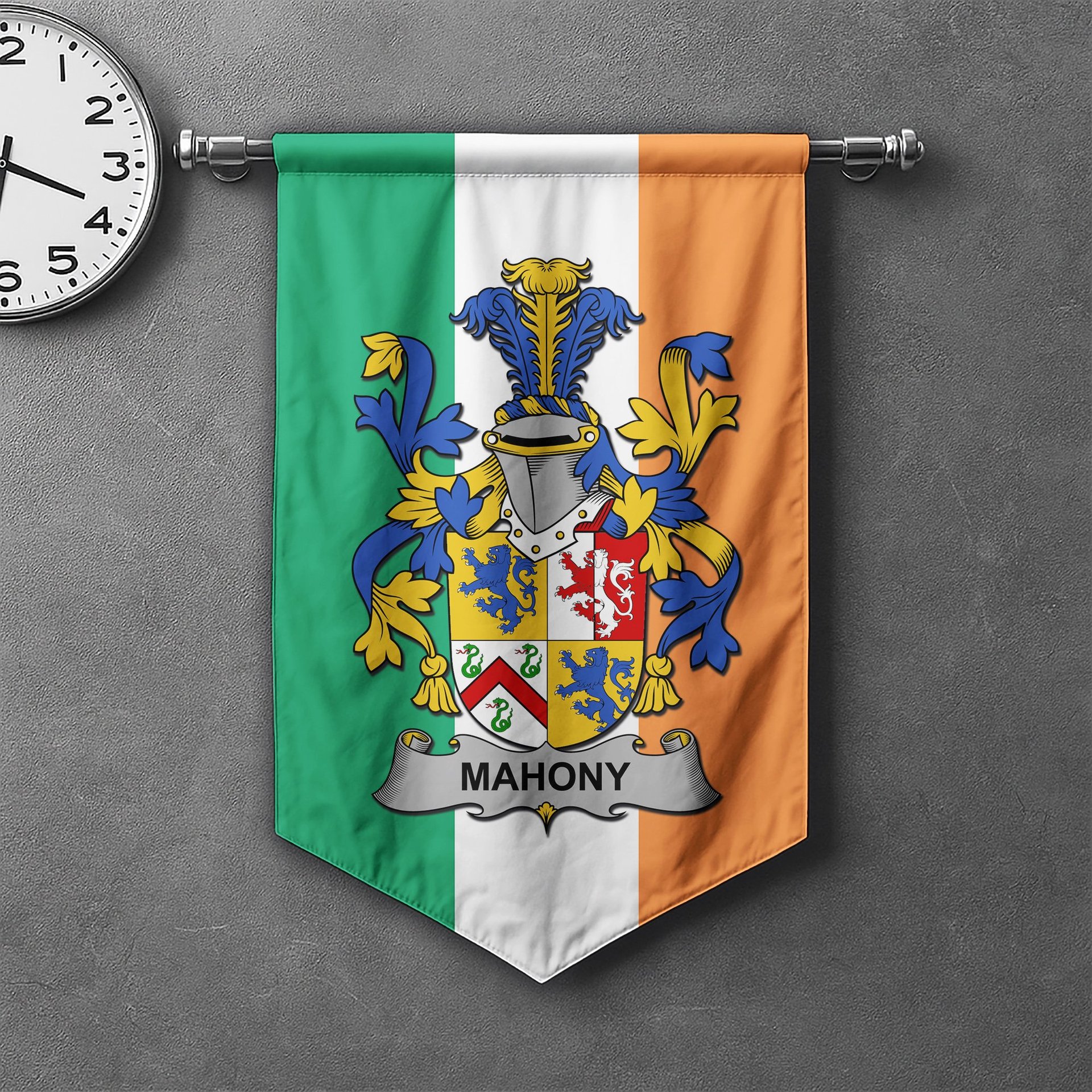 ScotsTee Shop Irish Mahony or O'Mahoney Clan Coat of Arms Irish Tartan Gonfalon Flag