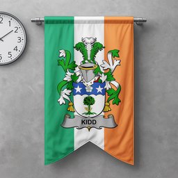 ScotsTee Shop Irish Kidd Clan Coat of Arms Irish Tartan Gonfalon Flag
