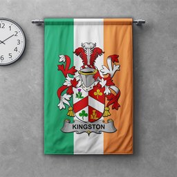 ScotsTee Shop Irish Kingston Clan Coat of Arms Irish Tartan Gonfalon Flag
