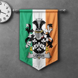 ScotsTee Shop Irish Loftus Clan Coat of Arms Irish Tartan Gonfalon Flag