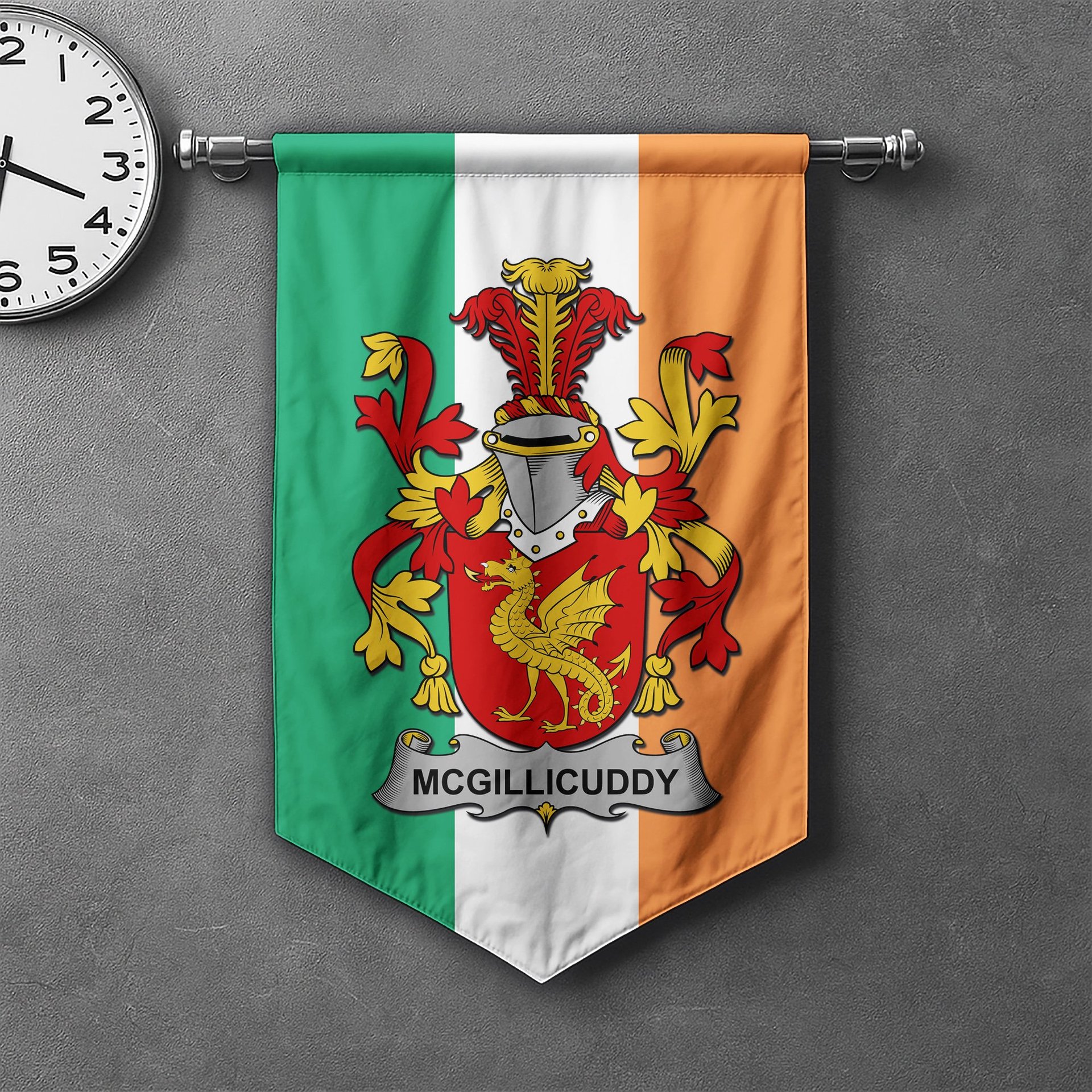 ScotsTee Shop Irish McGillicuddy Clan Coat of Arms Irish Tartan Gonfalon Flag