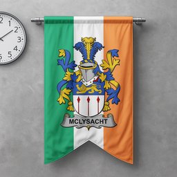 ScotsTee Shop Irish McLysacht or Lysacht Clan Coat of Arms Irish Tartan Gonfalon Flag
