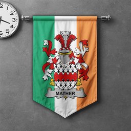 ScotsTee Shop Irish Mather or Mathers Clan Coat of Arms Irish Tartan Gonfalon Flag