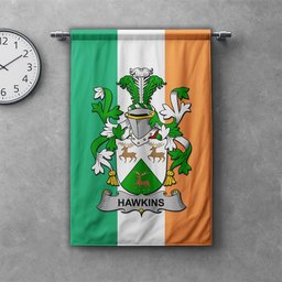 ScotsTee Shop Irish Hawkins or Haughan Clan Coat of Arms Irish Tartan Gonfalon Flag