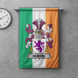 ScotsTee Shop Irish McMore or More Clan Coat of Arms Irish Tartan Gonfalon Flag