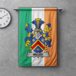 ScotsTee Shop Irish Milley or O'Millea Clan Coat of Arms Irish Tartan Gonfalon Flag