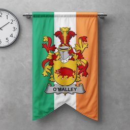 ScotsTee Shop Irish Malley or O'Malley Clan Coat of Arms Irish Tartan Gonfalon Flag