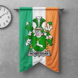 ScotsTee Shop Irish McGettigan or Gethin Clan Coat of Arms Irish Tartan Gonfalon Flag