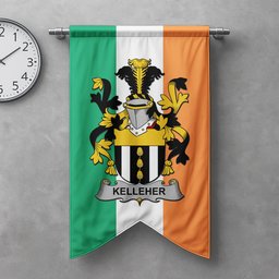 ScotsTee Shop Irish Kelleher or O'Kelleher Clan Coat of Arms Irish Tartan Gonfalon Flag