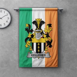 ScotsTee Shop Irish Kelleher or O'Kelleher Clan Coat of Arms Irish Tartan Gonfalon Flag