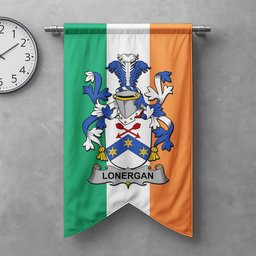 ScotsTee Shop Irish Lonergan or O'Lonergan Clan Coat of Arms Irish Tartan Gonfalon Flag