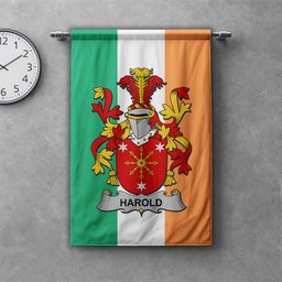 ScotsTee Shop Irish Harold or Harrell Clan Coat of Arms Irish Tartan Gonfalon Flag