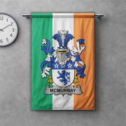 ScotsTee Shop Irish McMurray Clan Coat of Arms Irish Tartan Gonfalon Flag