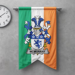 ScotsTee Shop Irish McMurray Clan Coat of Arms Irish Tartan Gonfalon Flag