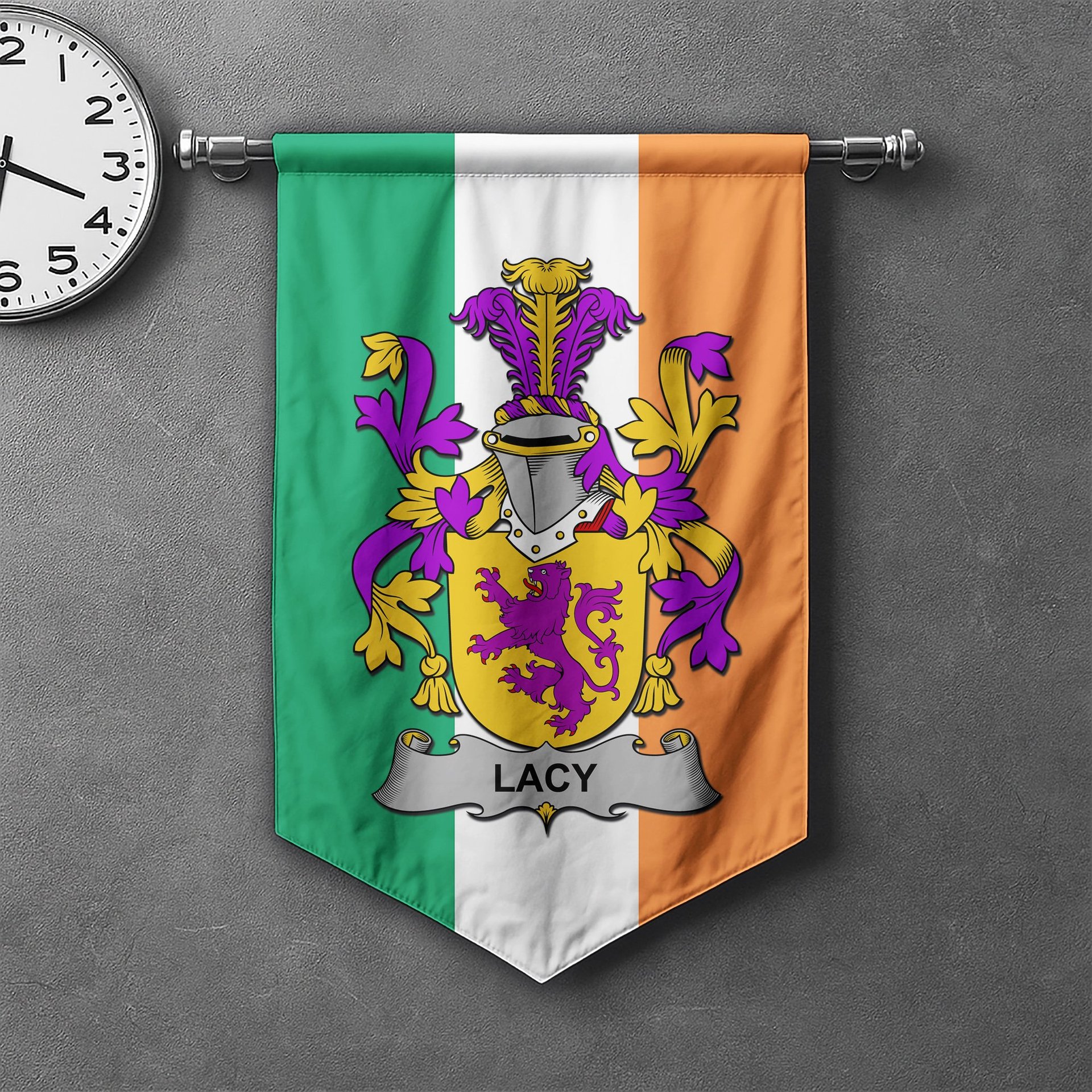 ScotsTee Shop Irish Lacy or De Lacy Clan Coat of Arms Irish Tartan Gonfalon Flag