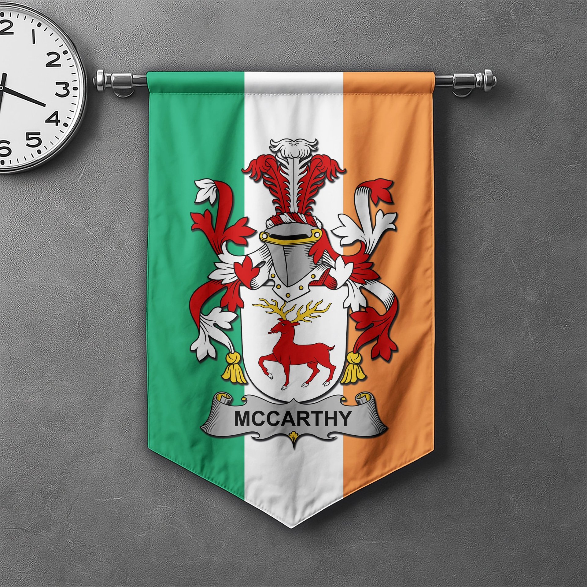 ScotsTee Shop Irish McCarthy Clan Coat of Arms Irish Tartan Gonfalon Flag