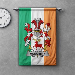 ScotsTee Shop Irish McCarthy Clan Coat of Arms Irish Tartan Gonfalon Flag