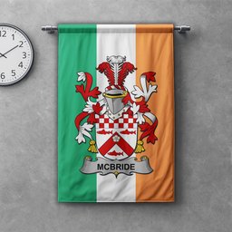 ScotsTee Shop Irish McBride or MacBride Clan Coat of Arms Irish Tartan Gonfalon Flag