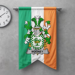ScotsTee Shop Irish Mooney or O'Mooney Clan Coat of Arms Irish Tartan Gonfalon Flag