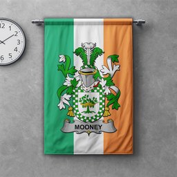 ScotsTee Shop Irish Mooney or O'Mooney Clan Coat of Arms Irish Tartan Gonfalon Flag