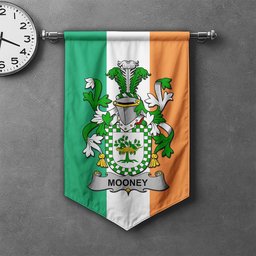 ScotsTee Shop Irish Mooney or O'Mooney Clan Coat of Arms Irish Tartan Gonfalon Flag