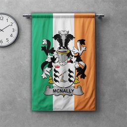 ScotsTee Shop Irish McNally Clan Coat of Arms Irish Tartan Gonfalon Flag