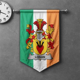 ScotsTee Shop Irish Logan Clan Coat of Arms Irish Tartan Gonfalon Flag