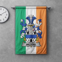 ScotsTee Shop Irish Millerd Clan Coat of Arms Irish Tartan Gonfalon Flag