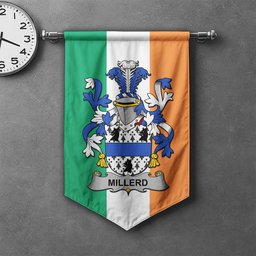 ScotsTee Shop Irish Millerd Clan Coat of Arms Irish Tartan Gonfalon Flag