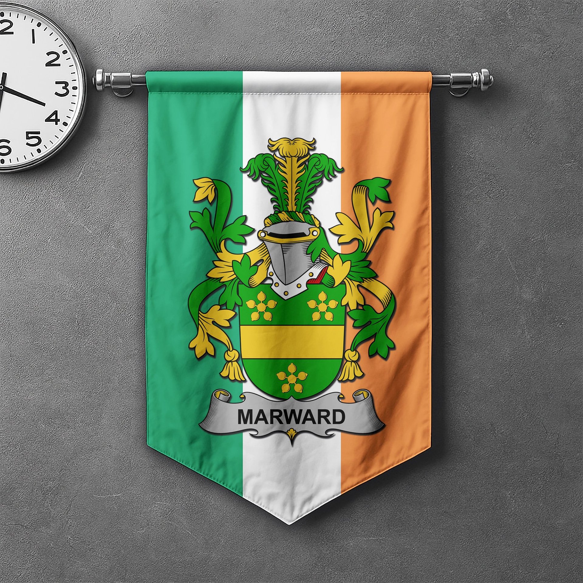 ScotsTee Shop Irish Marward Clan Coat of Arms Irish Tartan Gonfalon Flag