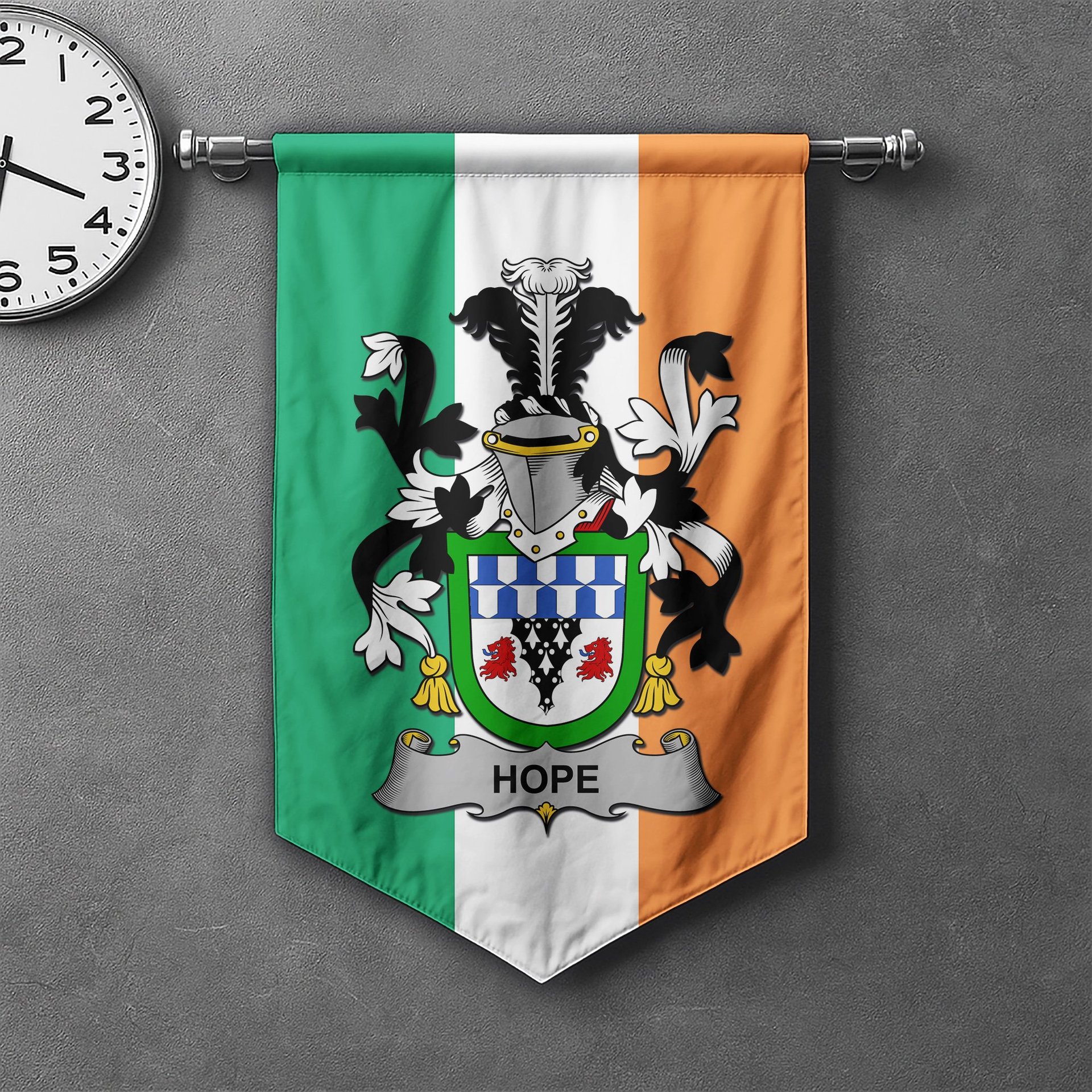 ScotsTee Shop Irish Hope Clan Coat of Arms Irish Tartan Gonfalon Flag