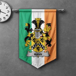 ScotsTee Shop Irish Mann Clan Coat of Arms Irish Tartan Gonfalon Flag