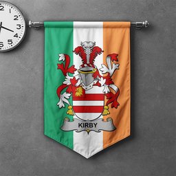 ScotsTee Shop Irish Kirby or O'Kirby Clan Coat of Arms Irish Tartan Gonfalon Flag