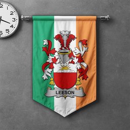 ScotsTee Shop Irish Leeson Clan Coat of Arms Irish Tartan Gonfalon Flag