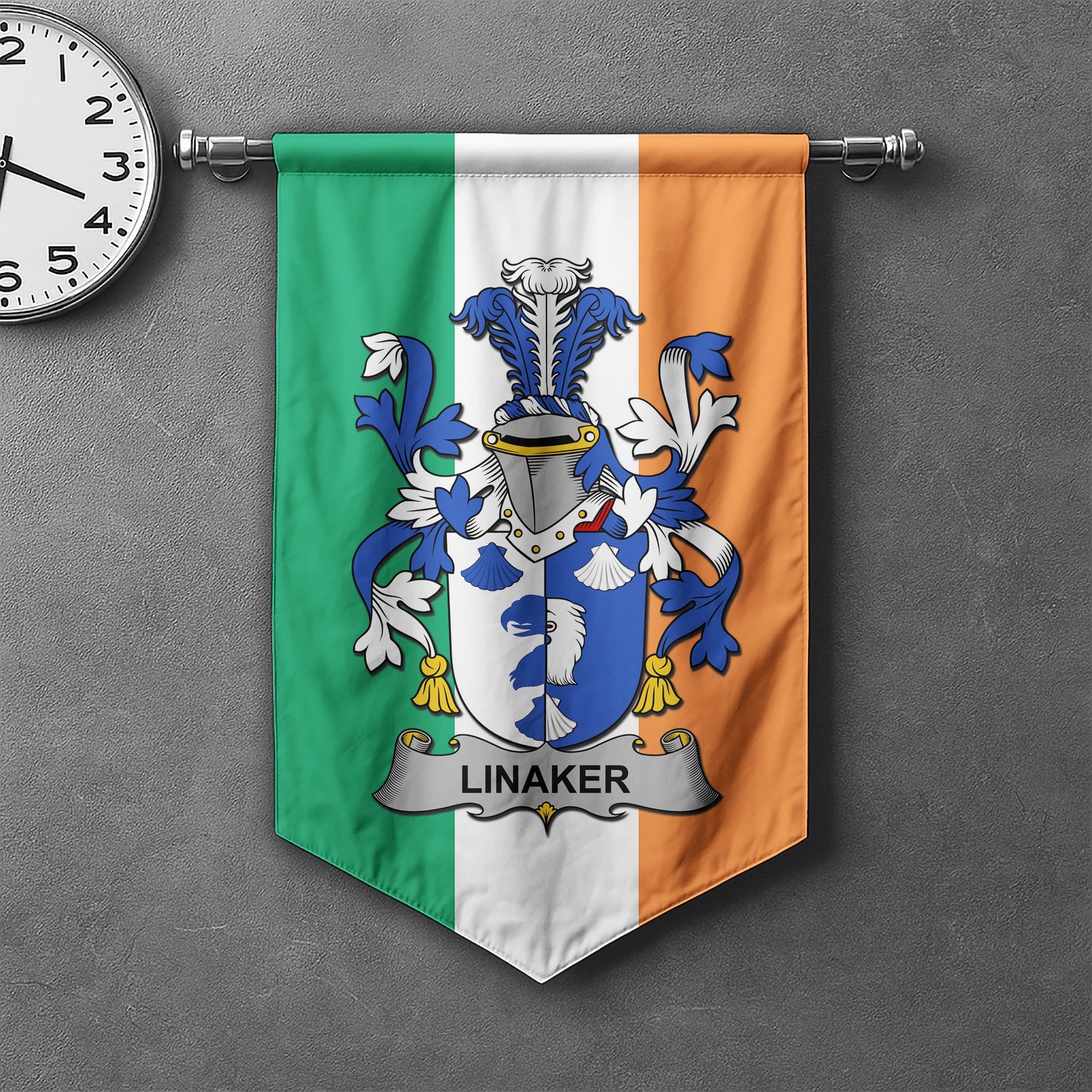 ScotsTee Shop Irish Linaker Clan Coat of Arms Irish Tartan Gonfalon Flag