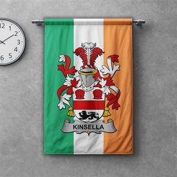 ScotsTee Shop Irish Kinsella or Kinsellagh Clan Coat of Arms Irish Tartan Gonfalon Flag