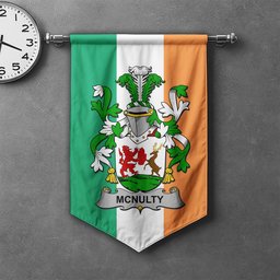 ScotsTee Shop Irish McNulty Clan Coat of Arms Irish Tartan Gonfalon Flag
