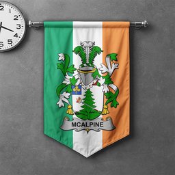 ScotsTee Shop Irish McAlpine or MacAlpin Clan Coat of Arms Irish Tartan Gonfalon Flag