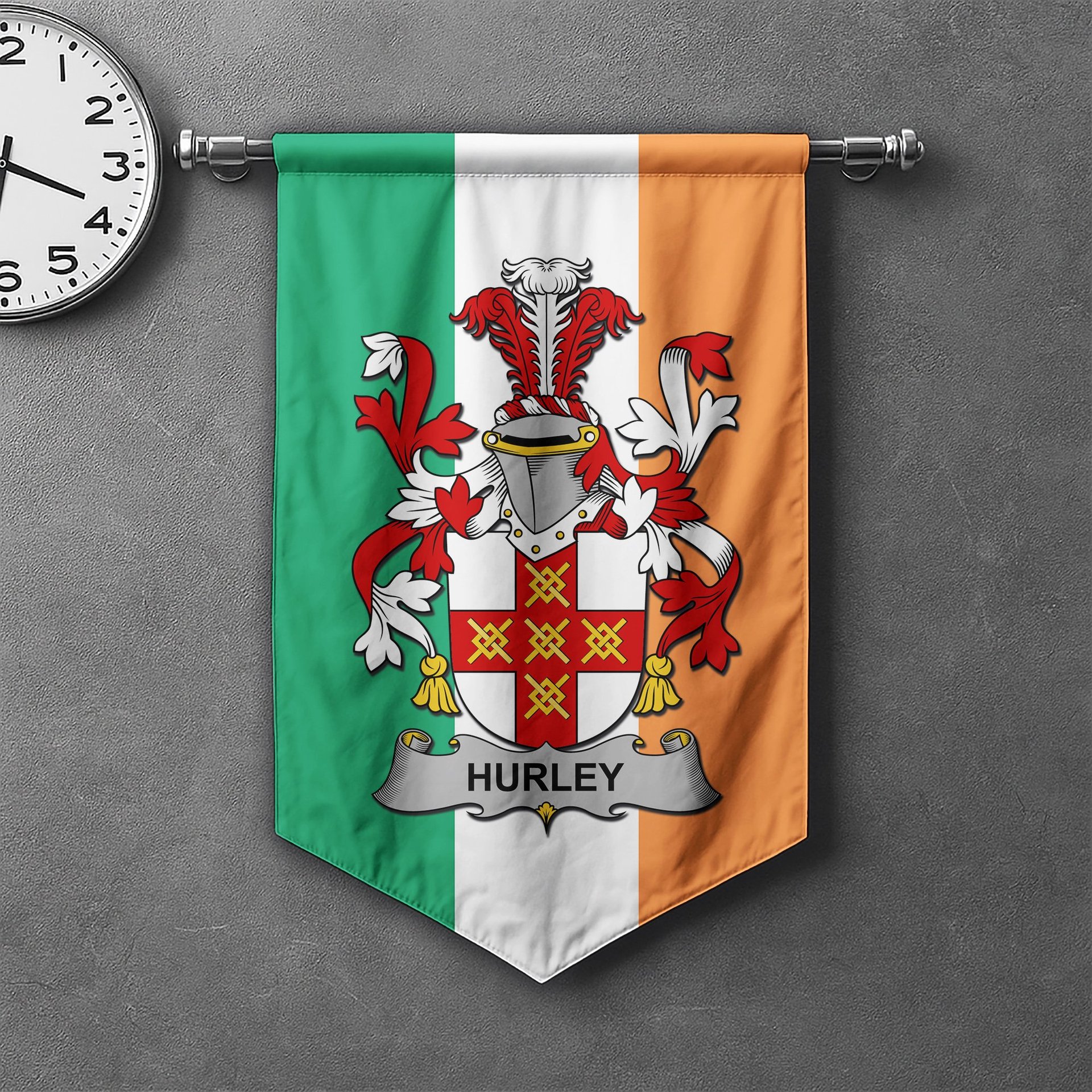 ScotsTee Shop Irish Hurley or O'Hurley Clan Coat of Arms Irish Tartan Gonfalon Flag