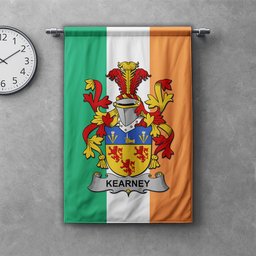ScotsTee Shop Irish Kearney or O'Kearney Clan Coat of Arms Irish Tartan Gonfalon Flag