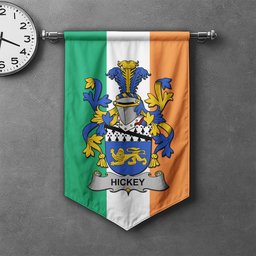 ScotsTee Shop Irish Hickey or O'Hickey Clan Coat of Arms Irish Tartan Gonfalon Flag