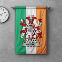 ScotsTee Shop Irish Milward Clan Coat of Arms Irish Tartan Gonfalon Flag